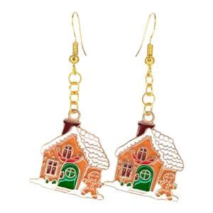 Gingerbread house dangle earrings — holiday Christmas jewelry